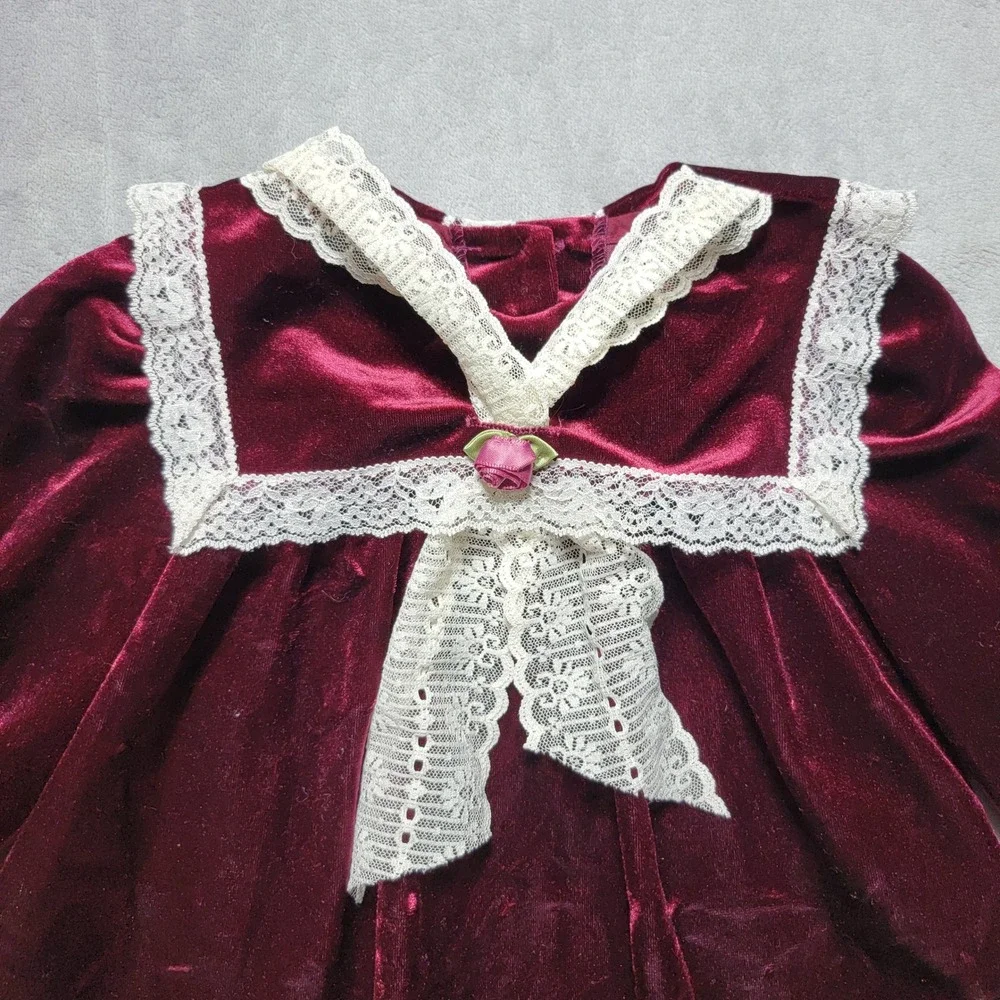 Little Precious‎ Vintage Burgundy Velvet Lace Dress Girls 24M Holiday Christmas